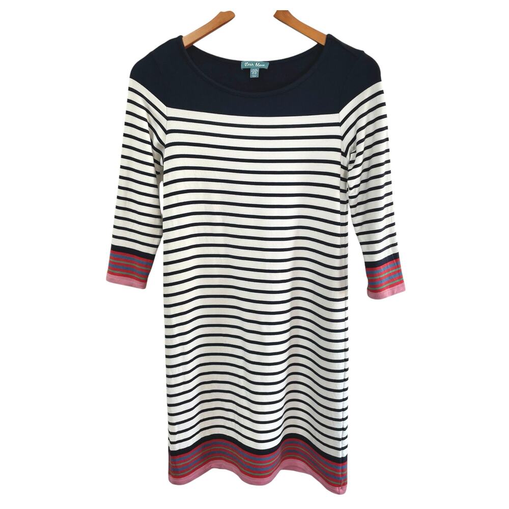 Fleur Bleue Knit Navy White Striped Tee Dress Size XS Casual Coastal Nautical